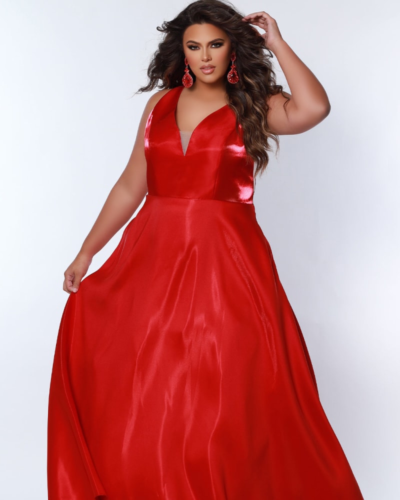 Front of a model wearing a size 18 Be My Beau Formal Gown in Ruby by Sydney's Closet. | dia_product_style_image_id:285789